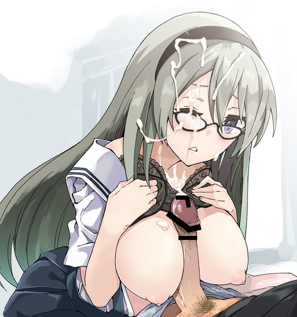 bra bra_lift censored clannad clothing cum female glasses large_breasts outercourse paizuri pubic_hair sakagami_tomoyo sex tagme