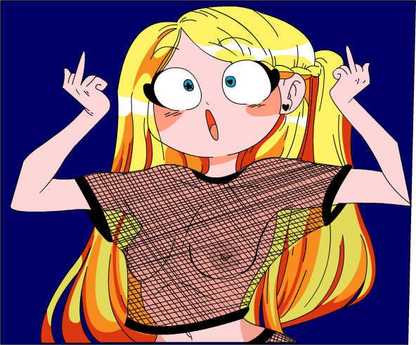 1girls areola areolae blonde_hair blue_eyes boobs breasts clothed clothing female female_only five_nights_at_freddy's fnafhs human joy_(fnafhs) nipples tits toy_chica_(fnaf)