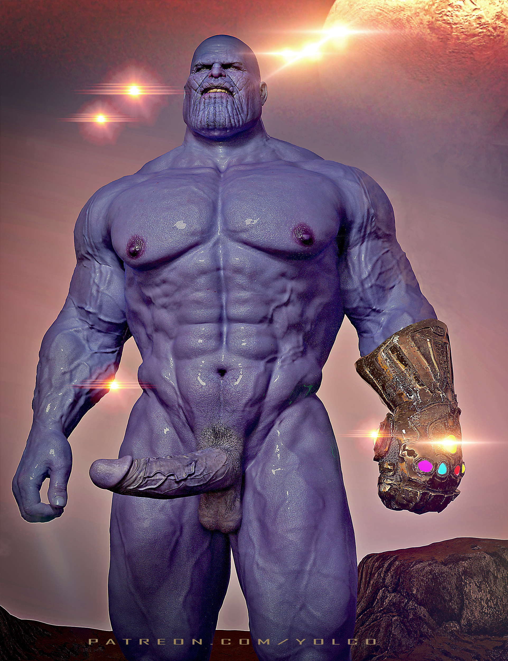 3d, alien, avengers, erection, gay, infinity gauntlet, male, male only, marvel, marvel comics, muscles, nude, penis, thanos, yaoi, yolco