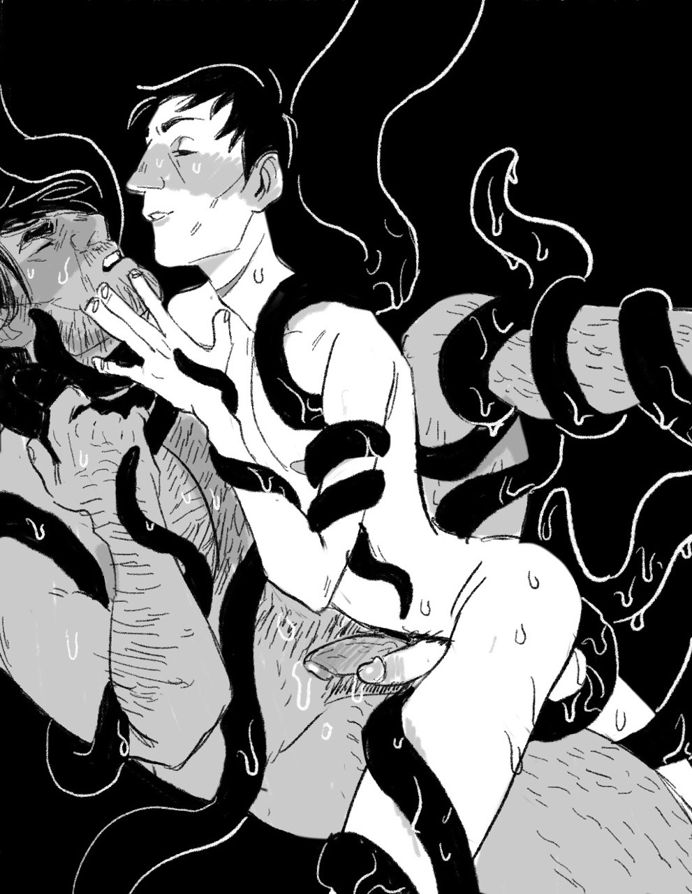 2boys anal corvo_attano dishonored male_only restrained tentacle tentacle_on_male the_outsider yaoi