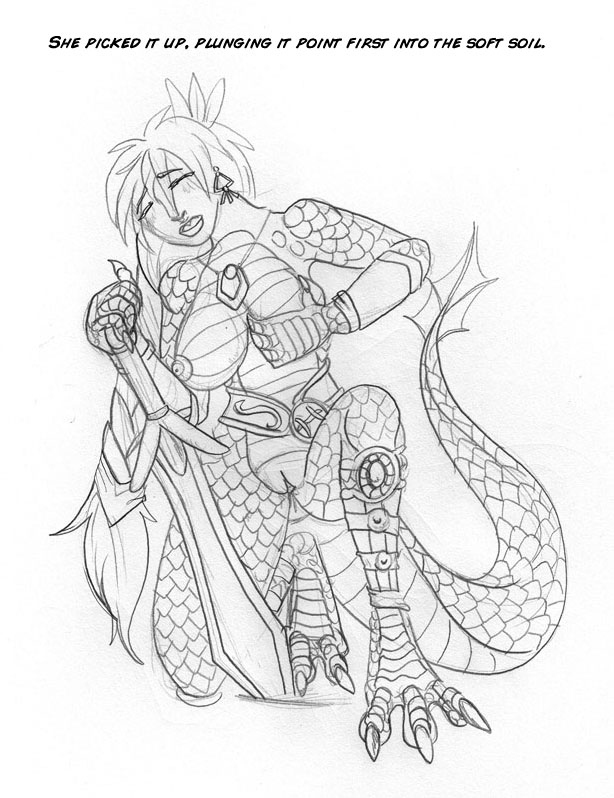 3_toes arania blonde_hair bracelet braided_hair breasts claws closed_eyes ear_piercing english_text erect_nipples female hair hair_ornament jewelry long_hair melee_weapon milf nipples open_mouth piercing pussy_juice reptile scalie smile solo sophitia_alexandra soul_calibur sword text toe_claws toes transformation weapon