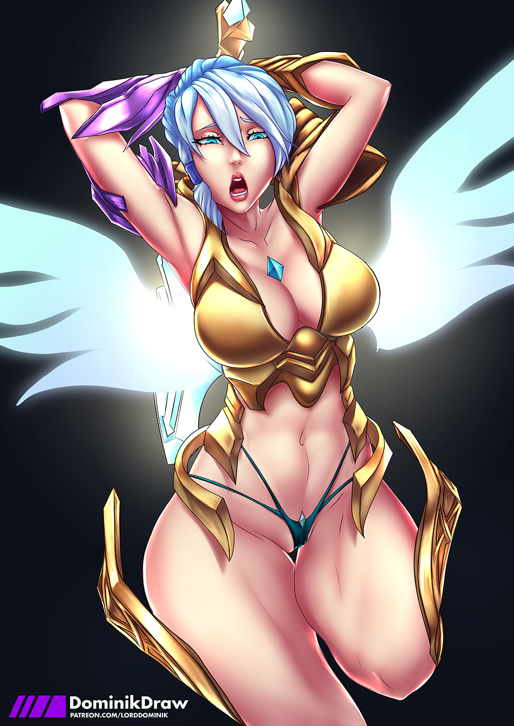 alternate_costume breasts chaos_and_order_series cleavage dawnbringer_riven female female_only league_of_legends looking_at_viewer lord_dominik open_mouth panties riot_games riven solo