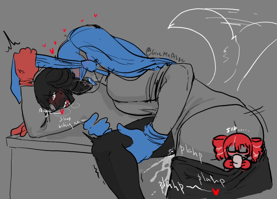 1futa, 1girls, alpha and omega, another cup, big cock, big dick, big penis, black hair, blue gloves, blush, bunnycat (producer), cape, character censor, clothed, clothed sex, clothes, clothes pull, clothing, cock, cum, dark skin, dick, dickgirl, dominant female, female, female focus, female in suit, futa on female, futanari, givemeas3c, gloves, grey background, hair pull, hair pulling, hatsune miku, hatsune miku (another cup), heart, height difference, hetero, holding down, kasane teto, kasane teto (another cup), larger female, licking, long hair, novelty censor, older female, omega, omega female, omegaverse, pants, pants pull, penis, red eyes, red gloves, sex, shorter female, simple background, size difference, smaller female, submissive female, suit and tie, table, table sex, tail, taller female, tight fit, tight pussy, twitter username, vaginal penetration, vaginal sex, vocaloid, younger female
