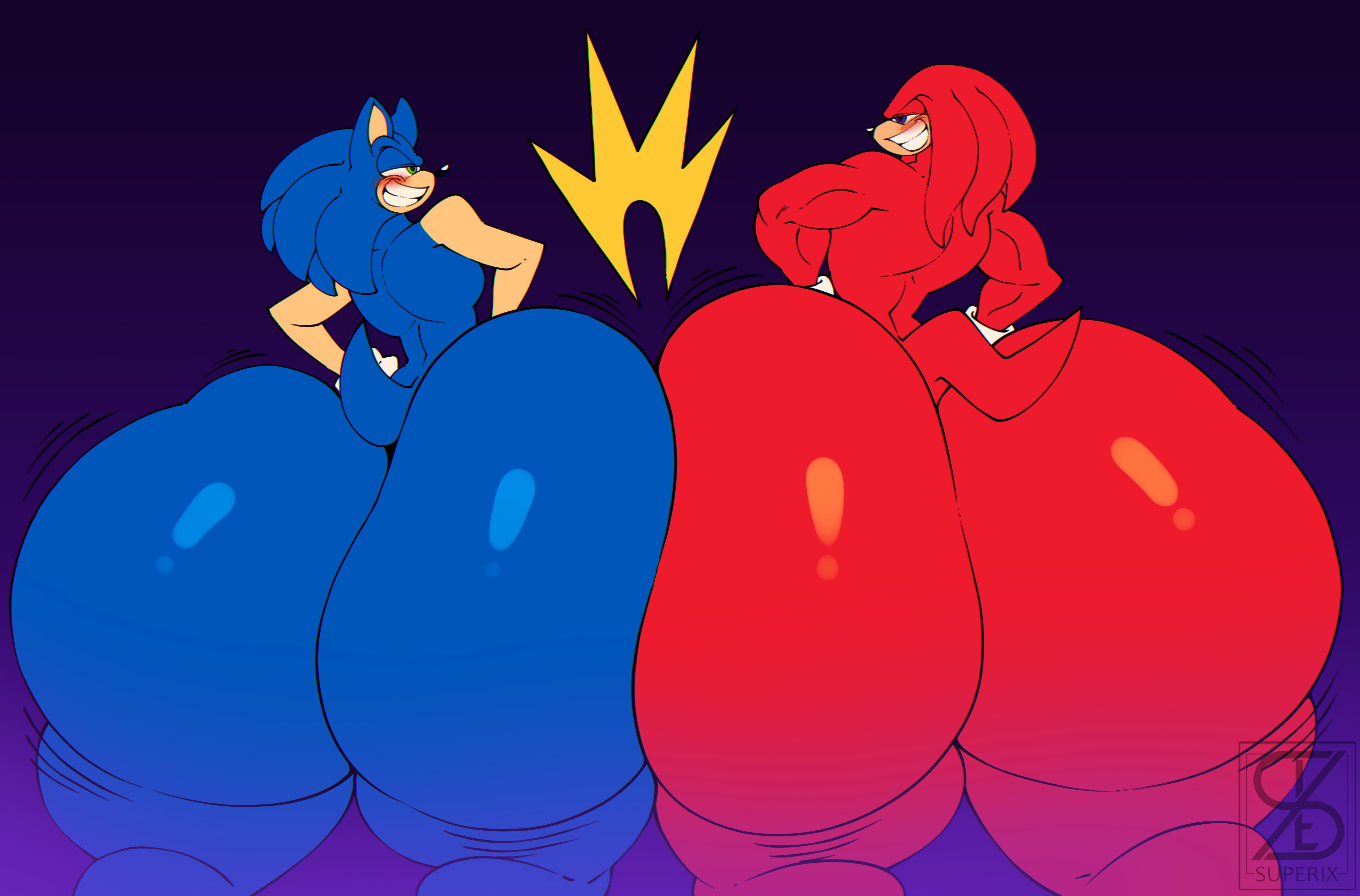 2020s, 2026, 2026s, 2boys, anthro, ass, ass focus, ass to ass, big ass, big ass (male), big butt, blue fur, blush, bubble butt, butt bump, caked up, commission, commission art, dumptruck ass, dumptruck butt, echidna, femboy, gigantic ass, grinding, hedgehog, hi res, high resolution, highres, huge ass, huge butt, hyper ass, hyper butt, knuckles the echidna, large ass, looking at another, looking at each other, male, male focus, male only, massive ass, mobian, mobian (species), muscular, muscular male, phat ass, plump, plump ass, plump butt, plump thighs, red fur, smile, smiling, sonic (series), sonic the hedgehog, sonic the hedgehog (series), superix, tagme, thick, thick butt, thick thighs, wide ass, wide hips, wide thighs