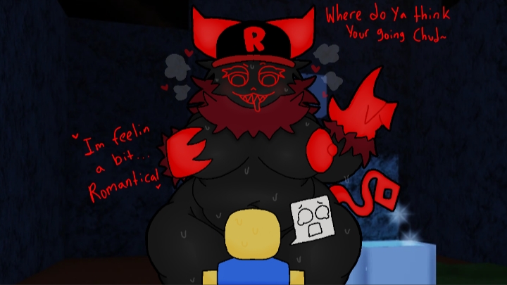 belly button, big breasts, blocky body, breasts, dialogue, domlol, english text, forsaken (roblox), guest (roblox), guest 666, guest 666 (forsaken), nipples, noob, noob (forsaken), noob (roblox), nude, roblox, roblox game, robloxian, size difference, standing, stomach, tagme, text, thick thighs, thighs