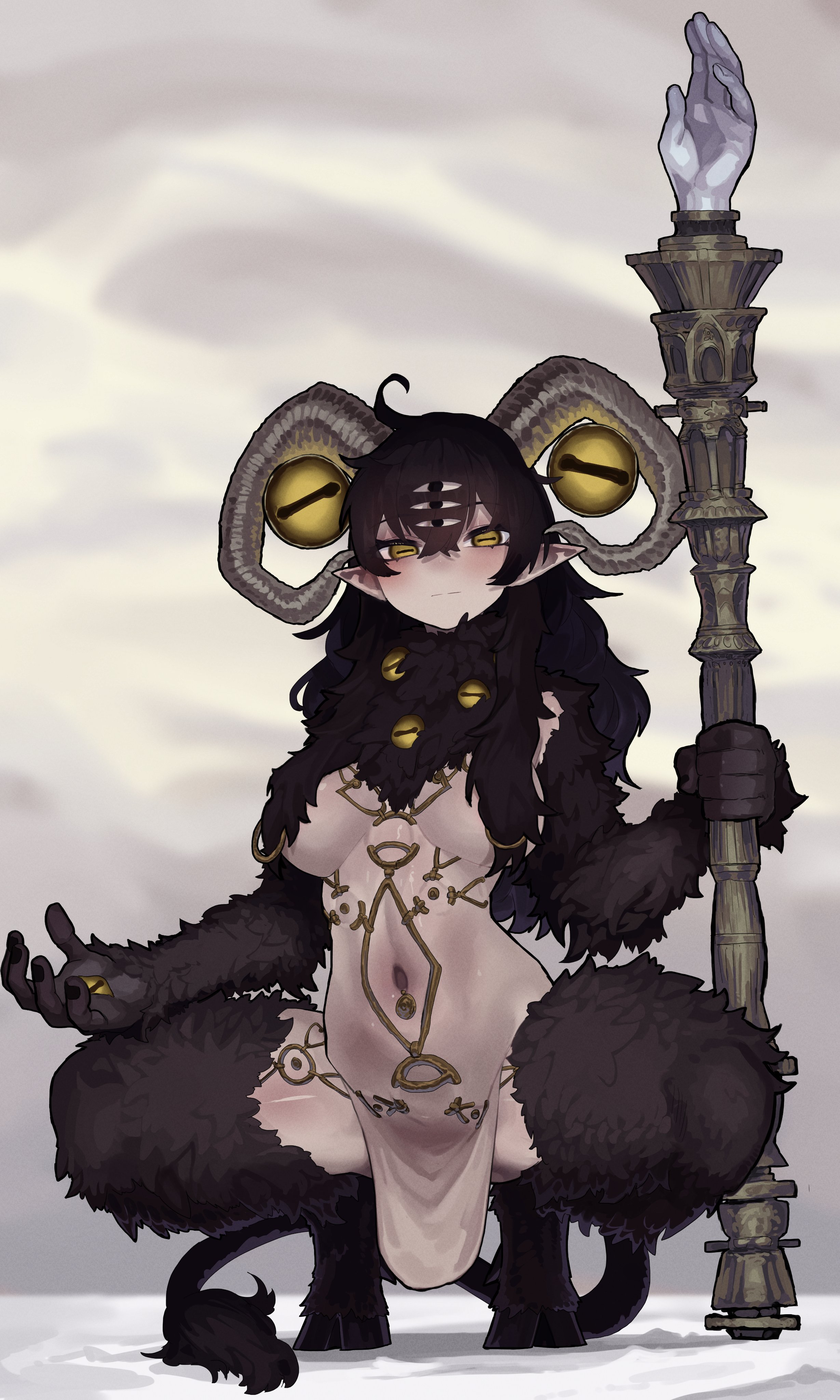 1girls, anthro, ekrea jan, elden ring, elden ring nightreign, female, female only, fromsoftware, fur, genderswap (mtf), goat, goat demon, goat girl, goat horns, horns, humanization, humanized, libra creature of night, pale skin, pale-skinned female, rule 63