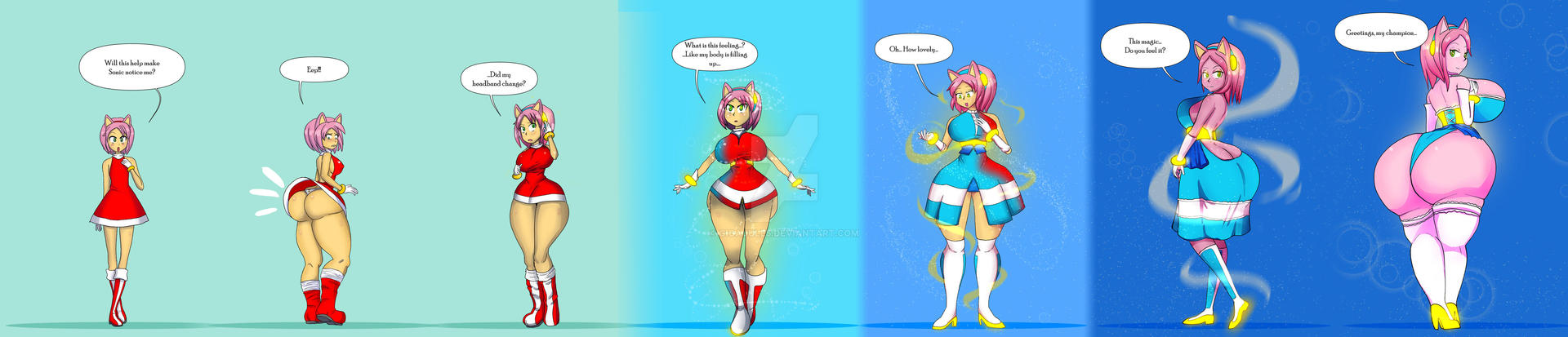 1girls, amy rose, ass, ass expansion, bimbo, bimbofication, breast expansion, breast growth, breast growth (enlargement), breasts, cleavage, female, female only, gigajule5, high heels, huge ass, huge breasts, personality change, solo, solo female, sonic (series), thick thighs, transformation, transformation sequence, wide hips