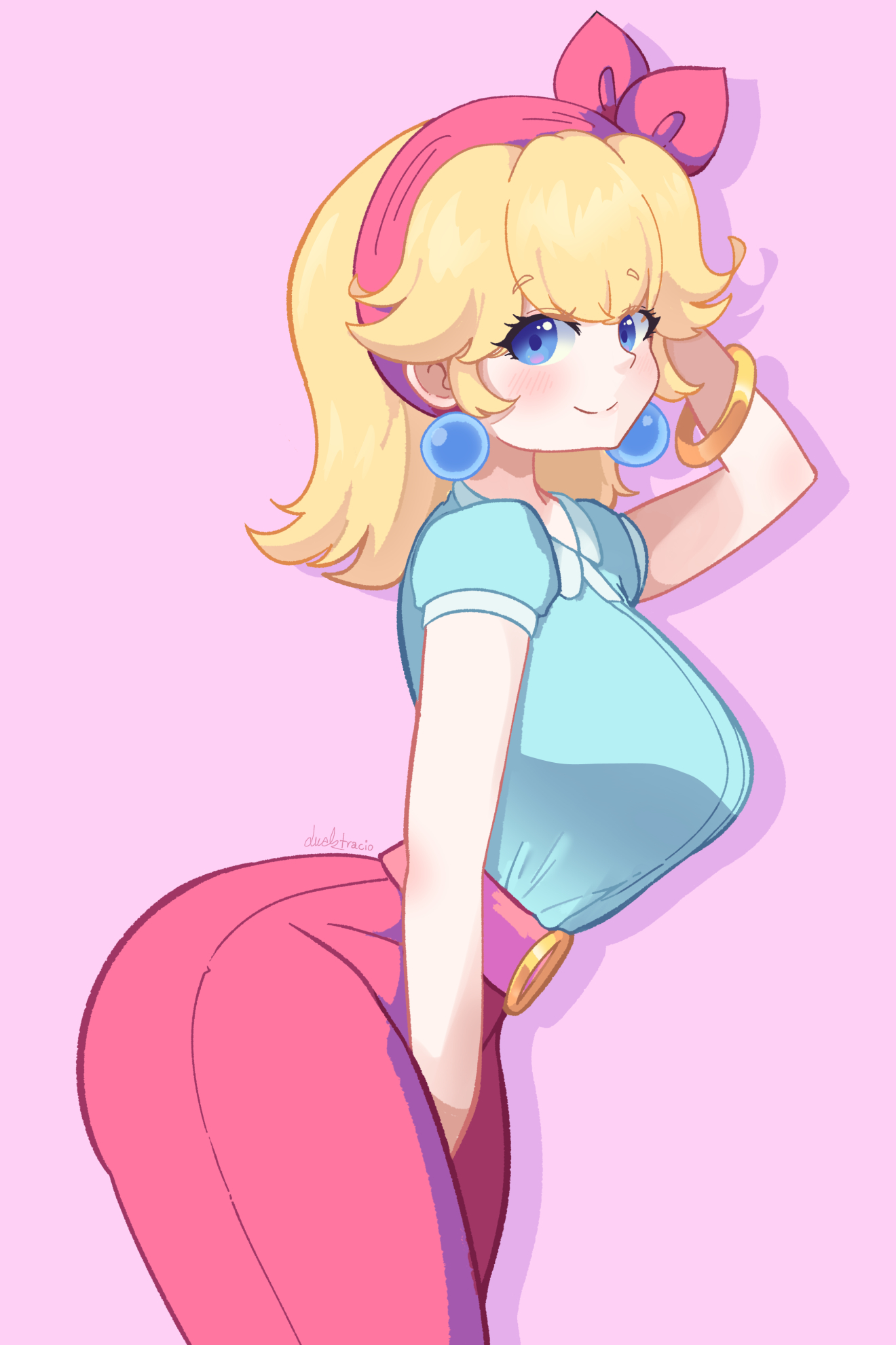 1girls, ass, big ass, big breasts, big butt, big thighs, big titties, blue eyes, breasts, clothing, curvaceous, curvaceous female, curvaceous figure, curvy, curvy figure, curvy hips, ducktracio, female, female focus, female only, long hair, mario (series), mario kart, mario kart world, nintendo, princess peach, princess peach (sightseeing), super mario bros., yellow hair