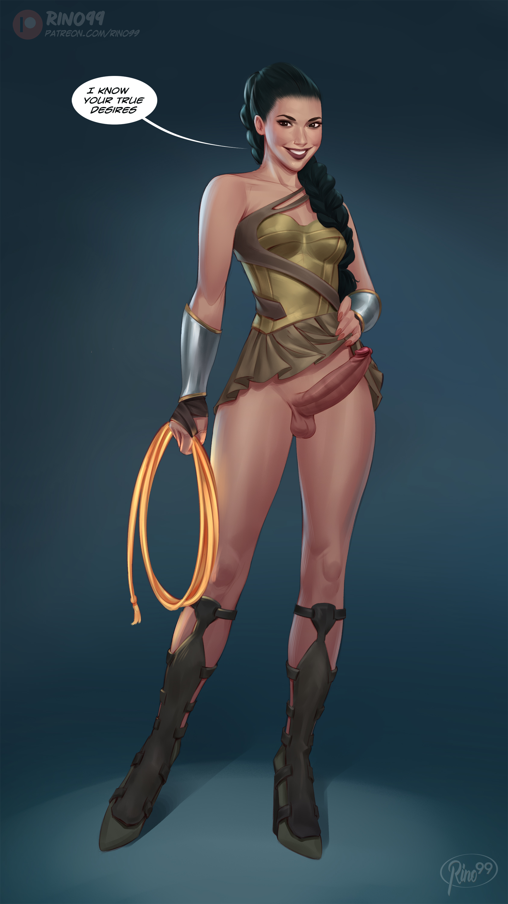1futa, bottomless, dc, dc comics, dceu, erection, futa only, futanari, gal gadot, intersex, lifting skirt, penis, rino99, solo, speech bubble, tagme, text, wonder woman, wonder woman (2017), wonder woman (series)