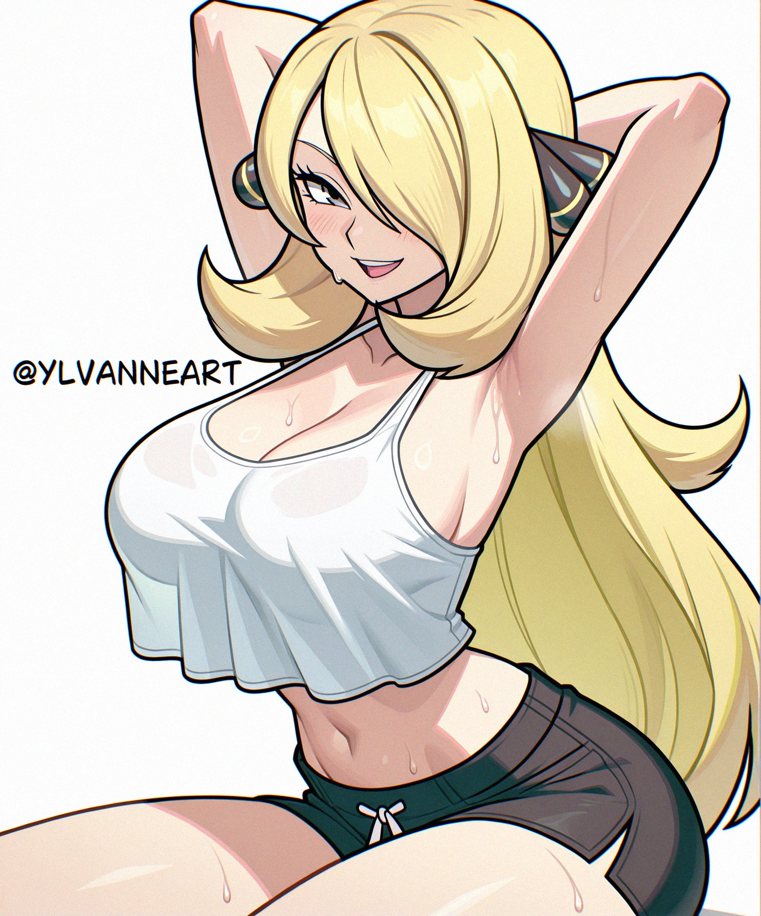 1girls, ai generated, big breasts, blonde hair, blue eyes, blush, breasts, busty, cleavage, cynthia (pokemon), female, hair ornament, long hair, nintendo, pokemon, pokemon dppt, solo, tagme, ylvanne