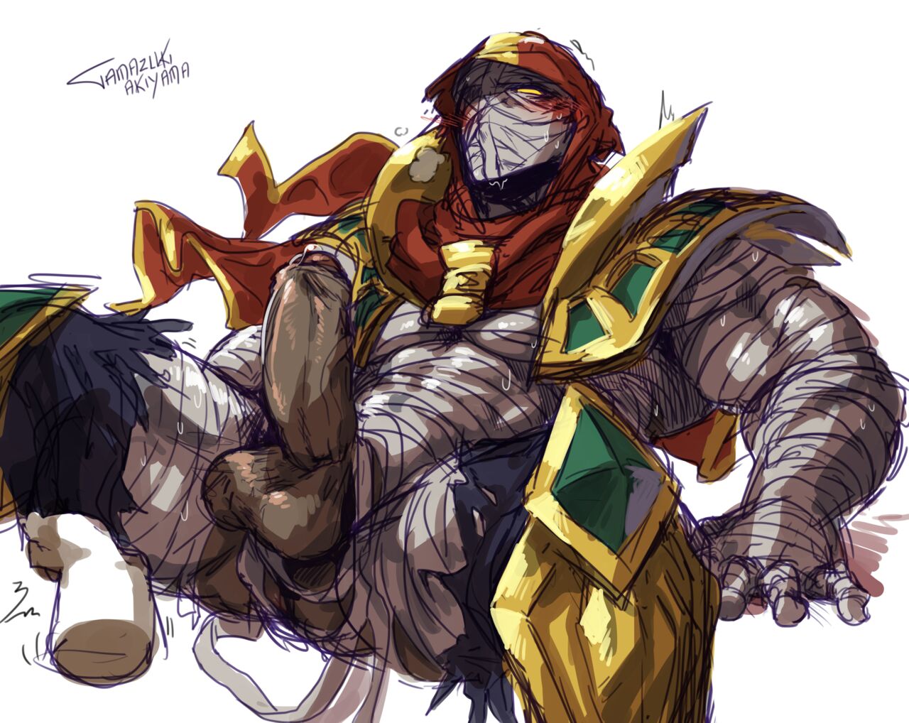 1boy big_penis erection guardian_of_the_sands_series league_of_legends male male_only muscular muscular_male penis pyke sand_wraith_pyke