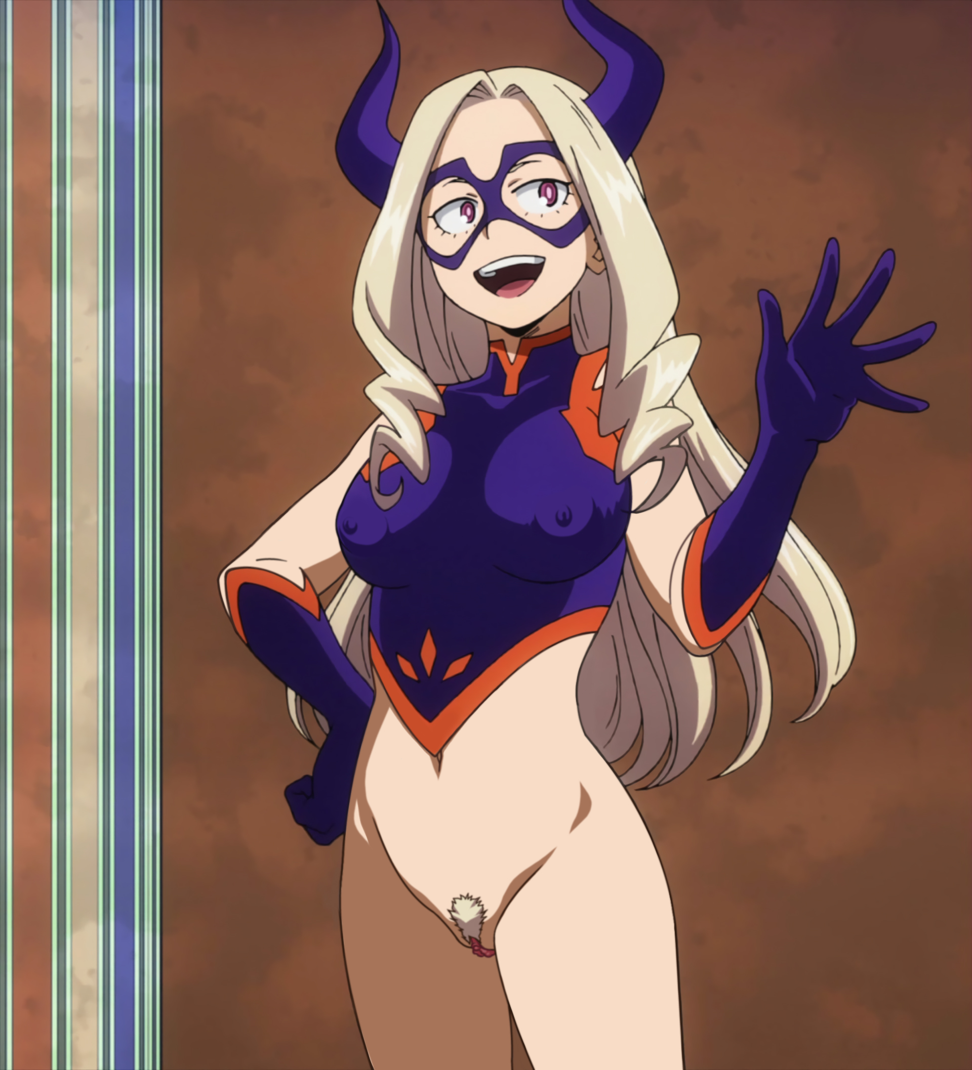 bottomless, breasts, clitoris, erect nipples, female, mount lady, my hero academia, navel, nipples, photoshop, pubic hair, pussy, tagme, yuu takeyama