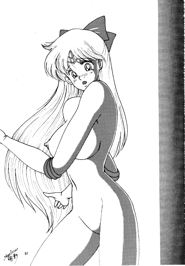 1990s 1993 20th_century bishoujo_senshi_sailor_moon bow breasts female female_only gif gloves human large_breasts megadriver_hiei minako_aino monochrome sailor_venus signature solo static_gif tagme