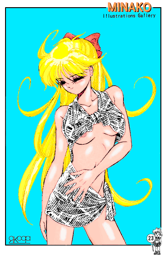 1990s 1993 1girls 20th_century areola_slip artist_name bishoujo_senshi_sailor_moon blonde_hair bow breasts clothing colored female female_only gif hairbow human medium_breasts minako_aino page_23 r-koga signature small_breasts solo static_gif tagme