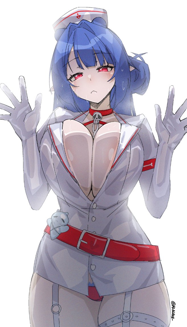 1girls, blue hair, breasts, cleavage, clothed, clothing, dizzy dokuro, dizzy dokuro (haunted nurse), female, female only, huge breasts, light skin, light-skinned female, nurse, nurse uniform, phase connect, phase invaders, pink eyes, solo, tagme, tilt-shift (azalanz), uniform, virtual youtuber