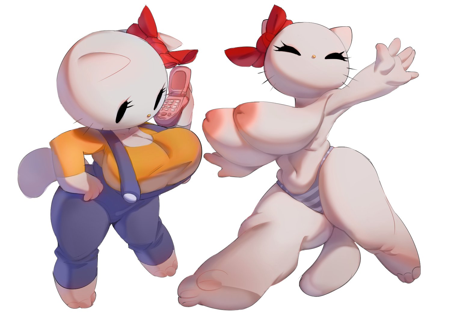 big breasts, breasts, curvaceous, curvy, curvy figure, cute, feline, feline humanoid, female, hello kitty, hello kitty (character), hello kitty (series), huhujujuy, inverted nipples, kitty white, phone, sachsech205, sanrio, striped panties, tagme, thick legs, thick thighs, topless, underboob, underwear