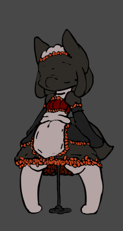 anthro canine clothing female fox leaking living_suit maid_uniform mammal pussy_juice_drip rubber rubber_suit simple_background solo sorrynothing spread_legs spreading standing tentacle tentacle_suit tiny_fox_(sorrynothing) uniform