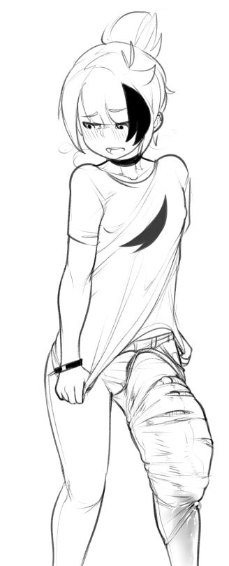 1boy, beryl (glo-s-s), big bulge, big penis, bulge, bulge down leg, bulge through clothing, clothes ripping, eigaka, embarrassed, erection, femboy, feminine male, gigantic penis, huge bulge, huge cock, jeans, large penis, male, male focus, male only, massive penis, monochrome, penis, precum, precum bubble, precum stain, ripped clothing, ripped pants, thick penis