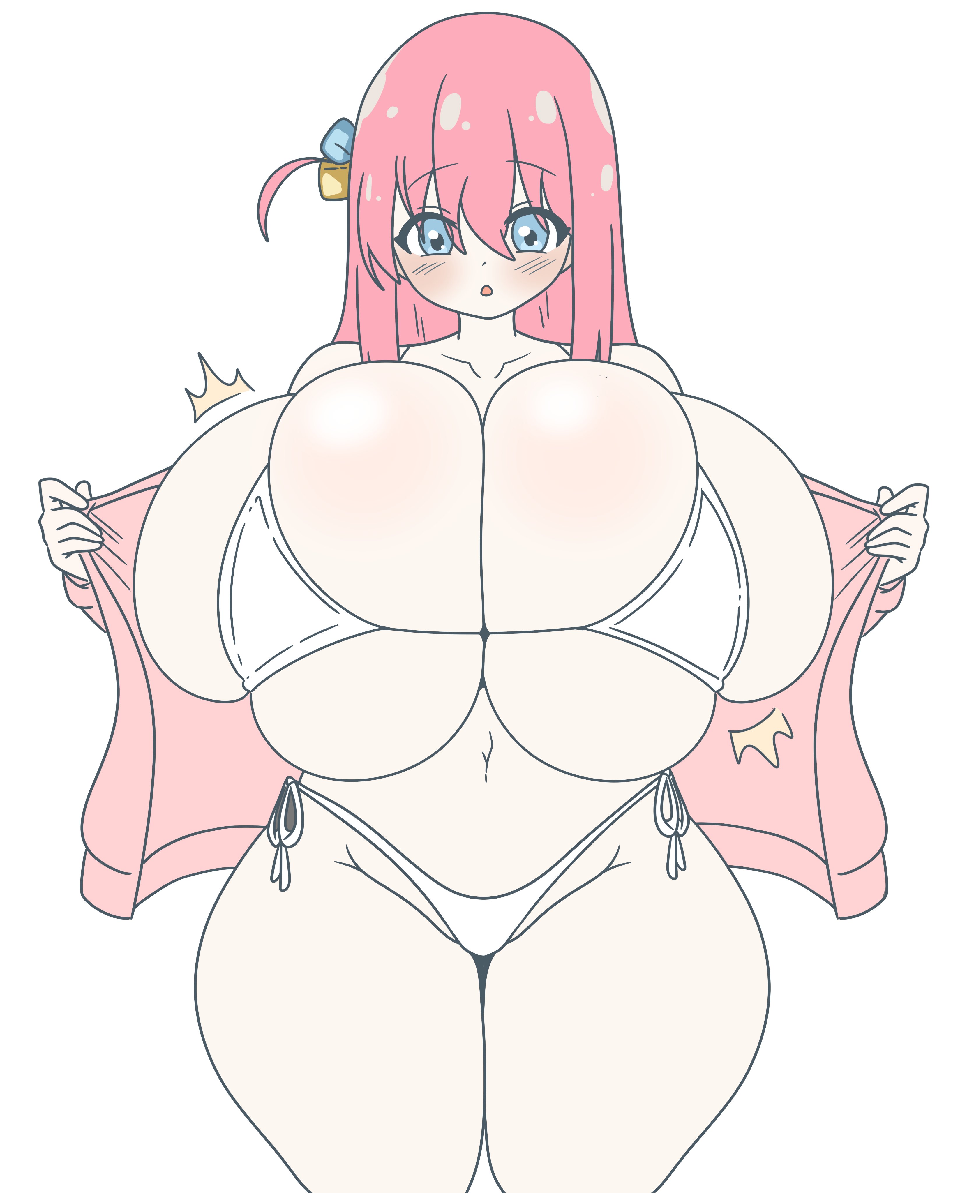 1girls, ass, big ass, big breasts, big thighs, bikini, blue eyes, bocchi the rock!, breasts, female, female only, gigantic breasts, gotou hitori, huge breasts, hyper, inakotho, japanese, light skin, light-skinned female, massive breasts, overflowing breasts, pale skin, pale-skinned female, pink hair, simple background, simple coloring, simple shading, skindentation, solo, thick thighs, top heavy, twitter link, wide hips