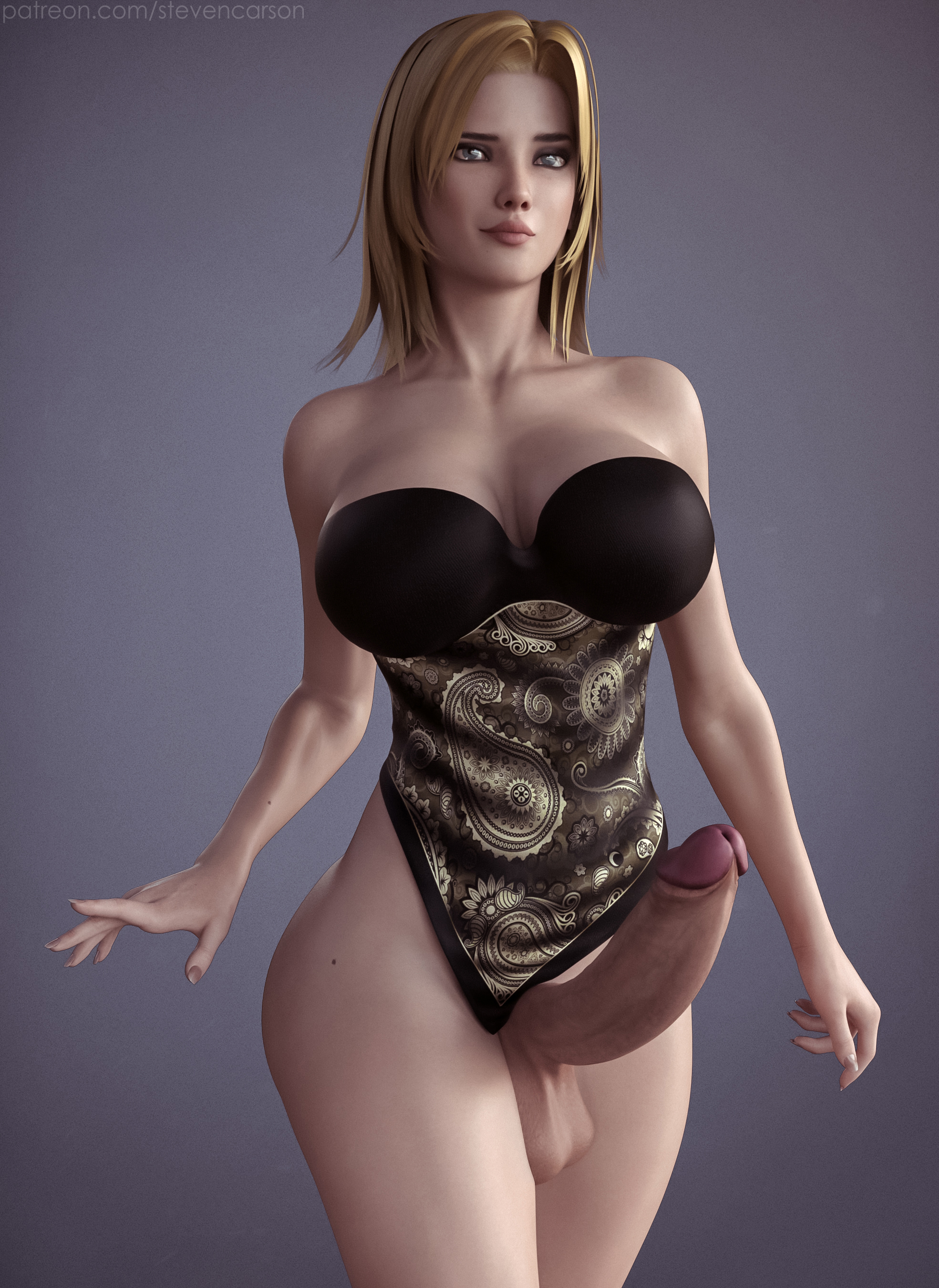 1futa, 3d, absurdres, balls, bottomless, breasts, cleavage, curvy, dead or alive, erect nipples, erection, futa only, futanari, highres, huge breasts, huge penis, intersex, looking at viewer, nipple bulge, nipples, penis, realistic, solo, solo futa, stevencarson, testicles, tina armstrong, wide hips
