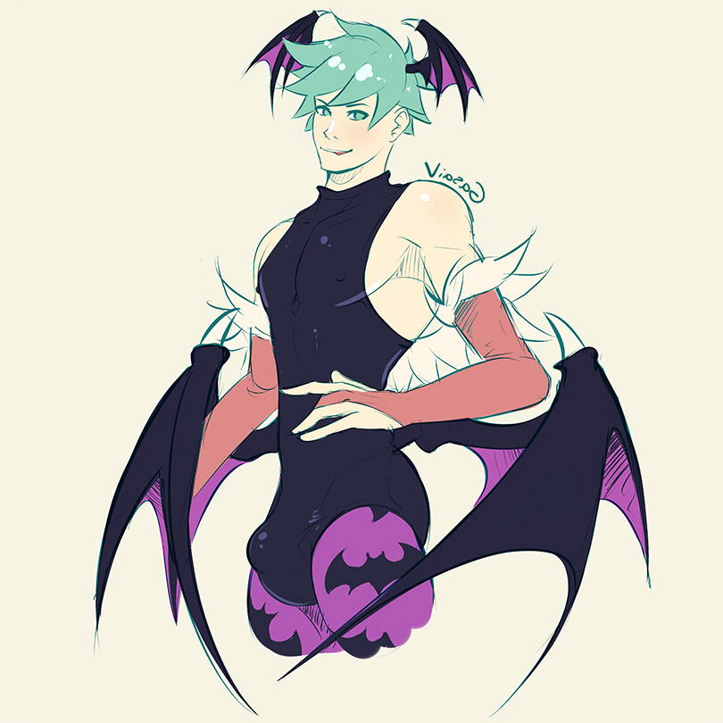 1boy, androgynous, bridal gauntlets, bulge, clothing, crossdressing, darkstalkers, demon, femboy, gasaiv, genderswap, genderswap (ftm), incubus, male, male only, morrigan aensland, rule 63, trap
