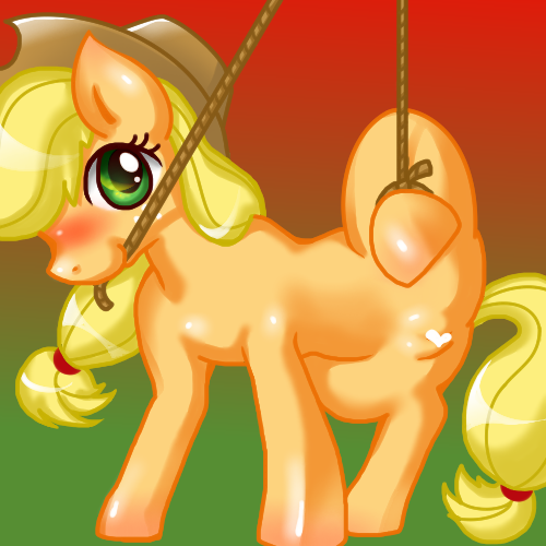 <3_censor 2015 applejack_(mlp) blush box_xod censored earth_pony equine eyelashes female feral friendship_is_magic fur gradient_background green_background green_eyes hat heart horse looking_at_viewer low_res lowres mammal my_little_pony orange_fur pony presenting presenting_pussy pussy red_background simple_background solo