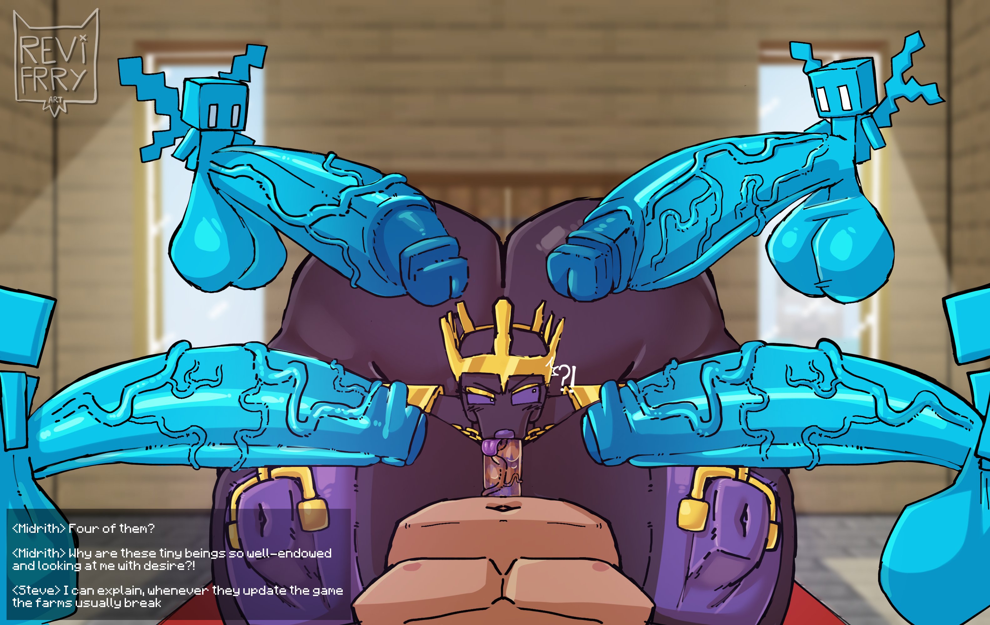:>=, 5males, allay (minecraft), anthro, anthro female, anthro/human, anthrofied, areola, areola bulge, areola peek, areola slip, areolae, areolae peeking, areolae slip, ass, ass bigger than head, ass focus, ass up, balls, big areola, big areolae, big areolas, big ass, big balls, big butt, big cock, big cocks, big female, big nipples, big testicles, blowjob, blue penis, blue skin, boobs and butt pose, boobs bigger than head, boobs bigger than torso, boobs focus, breasts, breasts bigger than head, breasts bigger than torso, breasts out, breasts squeezed together, butt, butt crack, butt focus, chain, chain piercing, crow, crown, cubic anatomy, cubic body, cubic breasts, cubic head, cubical, digital drawing (artwork), digital media (artwork), enderman, enderwoman, female, female anthro, female bigger, female focus, female humanoid, female/male, focus, focus on breasts, gold, gold (metal), gold piercing, golden chain, golden chains, herobrine, high resolution, highres, huge areola, huge areolae, huge areolas, huge ass, huge balls, huge nipples, huge testicles, large ass, large breasts, large nipples, lips, lipstick, lipstick mark, lipstick on penis, looking at another, looking at penis, male, male/female, mammal, massive areola, massive areolae, massive areolas, massive ass, massive breasts, massive butt, massive cock, massive nipples, microsoft, minecraft, minecraft chat, mojang, multiple males, nipples, nipples focus, pierced nipples, piercing, piercings, purple areola, revifrry, rule 63, size comparison, size difference, steve (minecraft), tagme, tagme (artist), testicles, text, text box, thigh highs, thighhighs, thighs, thighs focus, tongue, tongue out, vein, veins, veiny, veiny penis, voluptuous, voluptuous anthro, voluptuous body, voluptuous breasts, voluptuous female