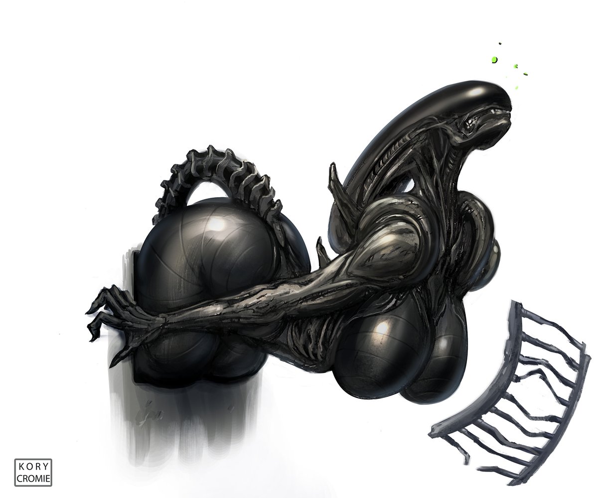 1girls, 2d, alien, alien (franchise), alien girl, big ass, big breasts, exoskeleton, female, female xenomorph, kory cromie, solo female, stuck, stuck in wall, xenomorph, xenomorph tail