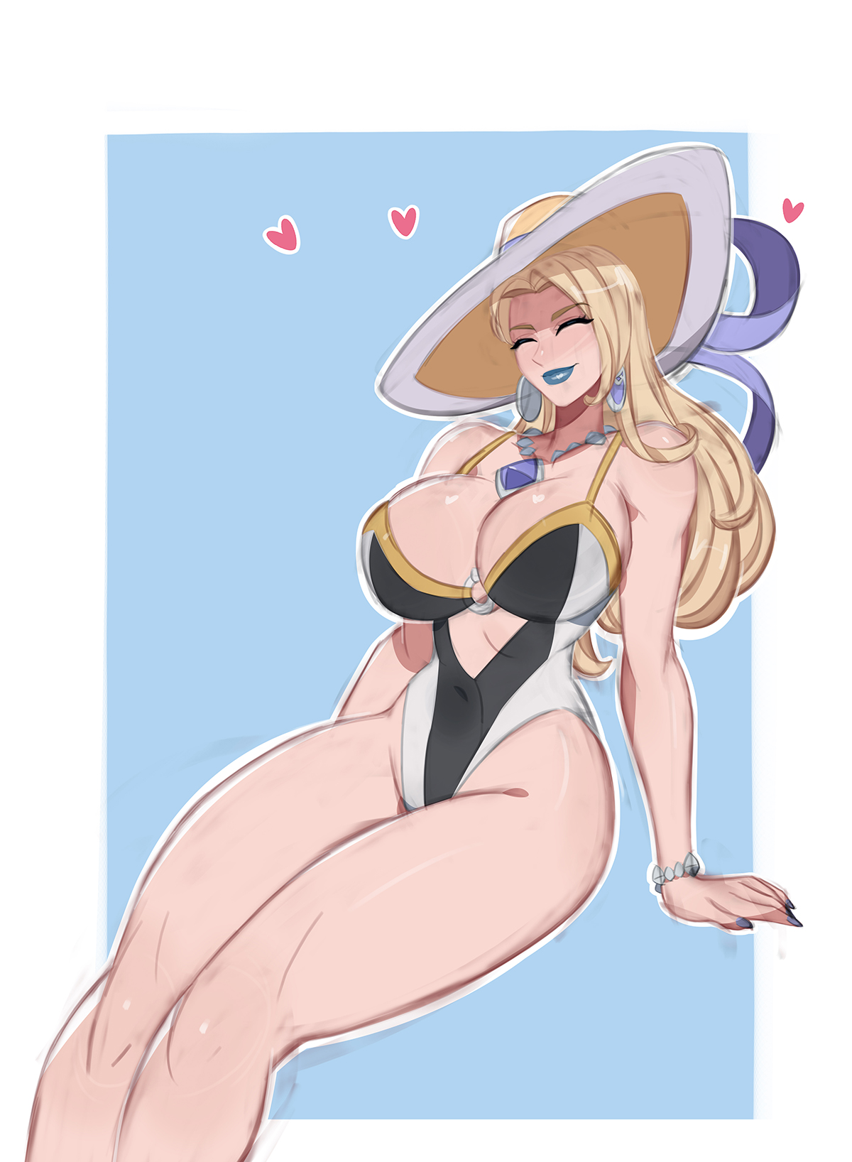 2d, blonde female, blonde hair, blue eyes, breasts, clothed, emma frost, emma frost (marvel rivals), emma frost (white wave queen), fully clothed, kyopink, large breasts, marvel, marvel rivals, milf, solo, swimsuit, x-men