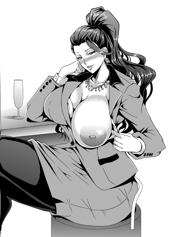 areolae blouse blush breasts breasts_out business_suit business_woman dress_shirt executive_mishiro female huge_breasts idolmaster implied_sex inviting inviting_to_sex long_hair mifune_seijirou nipples office office_lady one_breast_out parted_lips pencil_skirt ponytail puffy_nipples seductive seductive_smile sitting skirt smile solo suggestive suit white_blouse white_shirt