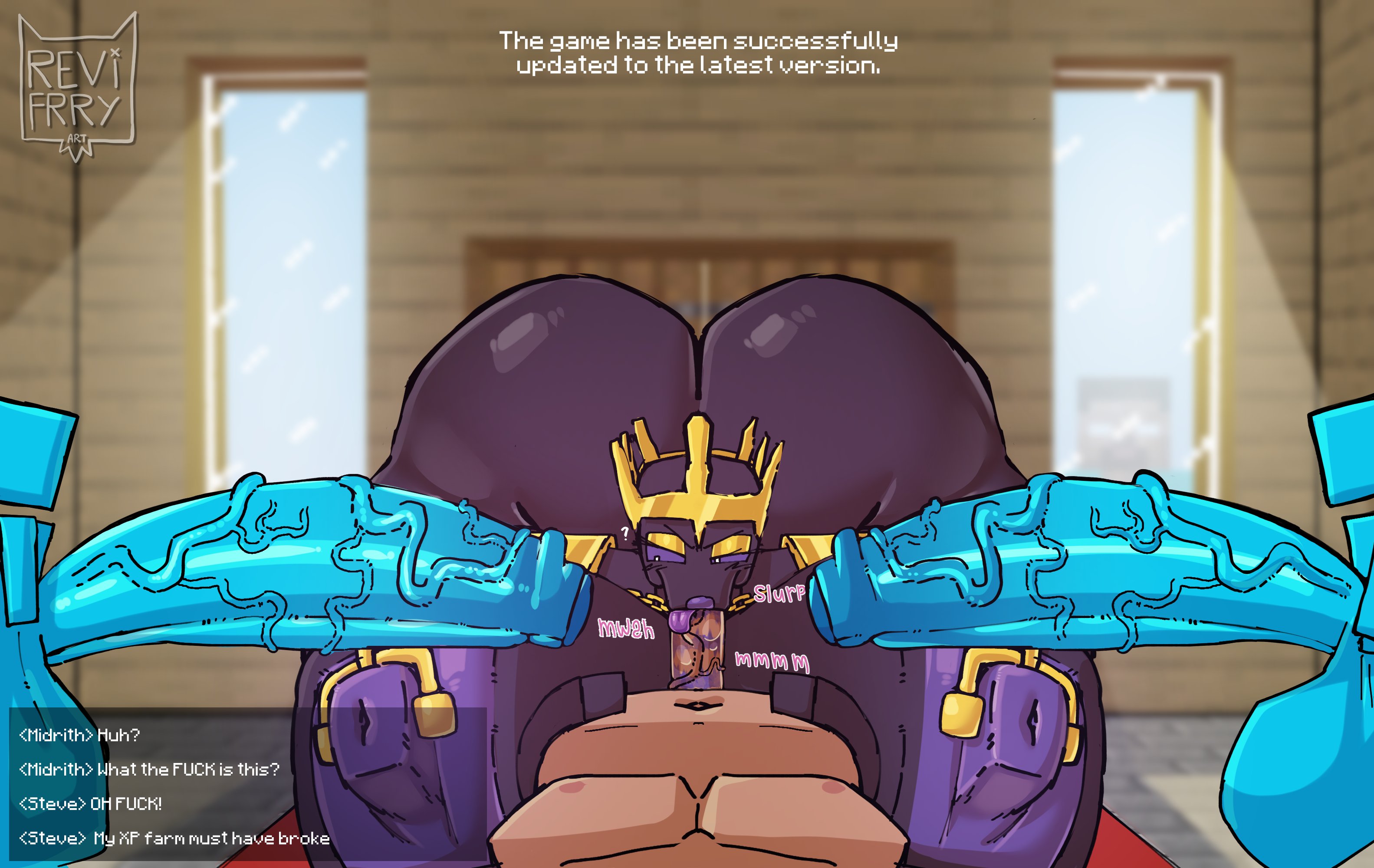 :>=, 4males, allay (minecraft), anthro, anthro female, anthro/human, anthrofied, areola, areola bulge, areola peek, areola slip, areolae, areolae peeking, areolae slip, ass, ass bigger than head, ass focus, ass up, balls, big areola, big areolae, big areolas, big ass, big balls, big butt, big cock, big cocks, big female, big nipples, big testicles, blowjob, blue penis, blue skin, boobs and butt pose, boobs bigger than head, boobs bigger than torso, boobs focus, breasts, breasts bigger than head, breasts bigger than torso, breasts out, breasts squeezed together, butt, butt crack, butt focus, chain, chain piercing, crow, crown, cubic anatomy, cubic body, cubic breasts, cubic head, cubical, digital drawing (artwork), digital media (artwork), enderman, enderwoman, female, female anthro, female bigger, female focus, female humanoid, female/male, focus, focus on breasts, gold, gold (metal), gold piercing, golden chain, golden chains, herobrine, high resolution, highres, huge areola, huge areolae, huge areolas, huge ass, huge balls, huge nipples, huge testicles, large ass, large breasts, large nipples, lips, lipstick, lipstick mark, lipstick on penis, looking at another, looking at penis, male, male/female, mammal, massive areola, massive areolae, massive areolas, massive ass, massive breasts, massive butt, massive cock, massive nipples, microsoft, minecraft, minecraft chat, mojang, nipples, nipples focus, pierced nipples, piercing, piercings, purple areola, revifrry, rule 63, size comparison, size difference, steve (minecraft), tagme, tagme (artist), testicles, text, text box, thigh highs, thighhighs, thighs, thighs focus, tongue, tongue out, vein, veins, veiny, veiny penis, voluptuous, voluptuous anthro, voluptuous body, voluptuous breasts, voluptuous female