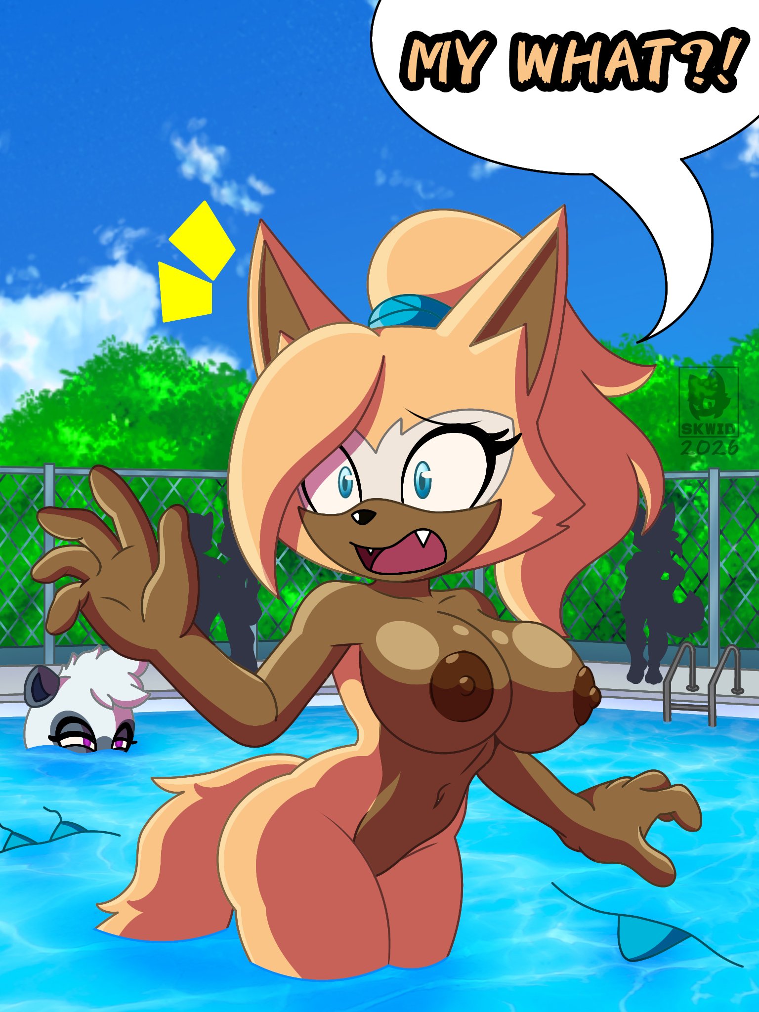 areolae, boobs, breasts, female, lemur, mobian (species), naked, nipples, nude, pool, skwid, skwid (artist), sonic (series), sonic the hedgehog (series), tagme, tangle the lemur, tits, whisper the wolf, wolf