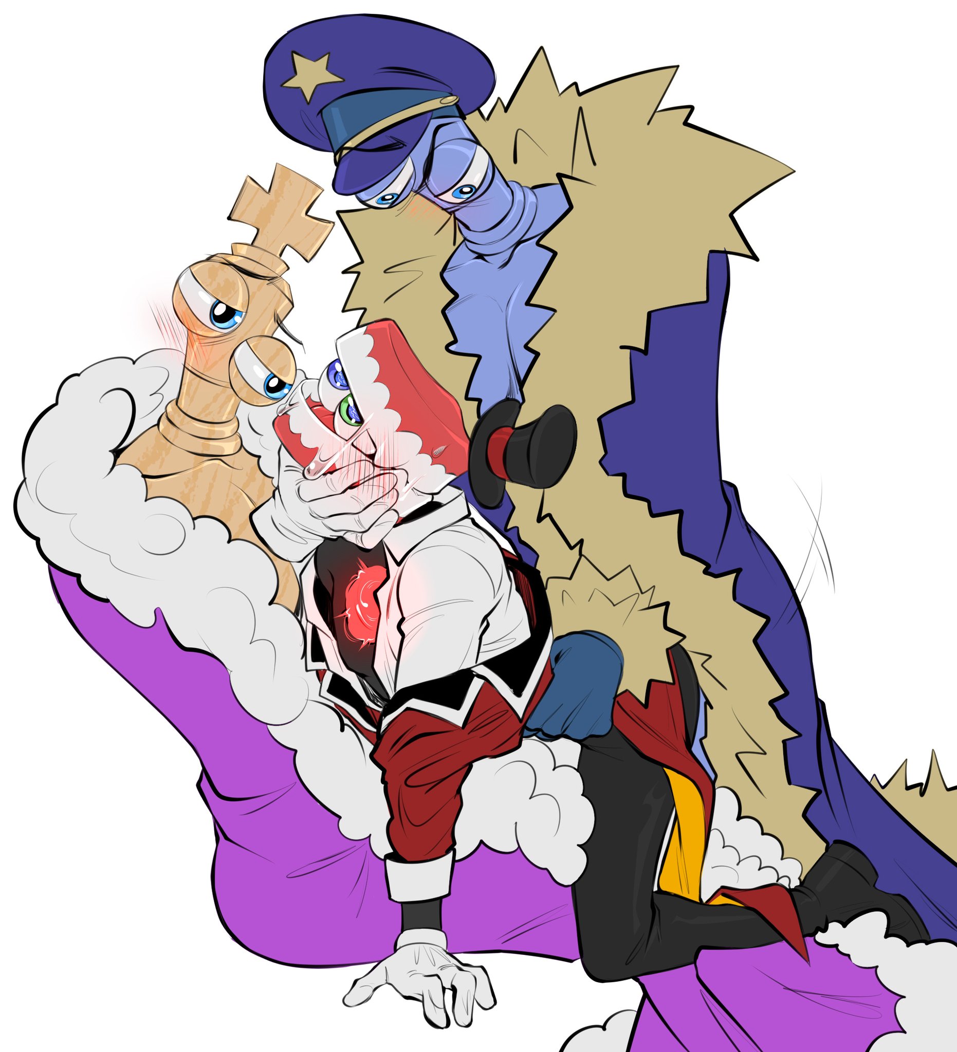 3boys, caine (the amazing digital circus), coach dictatorer (the amazing digital circus), kinger (the amazing digital circus), penetration, sandwich position, sandwiched, size difference, the amazing digital circus, threesome, yaoi