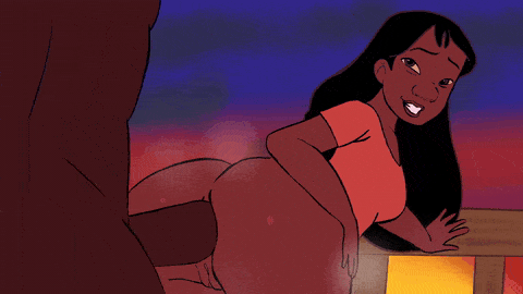 1boy 1girls anal anal_sex animated black_cock black_female black_male bottomless_female dark-skinned_female dark-skinned_male darkleon disney doggy_style fully_nude_male lilo_and_stitch looking_at_viewer looking_back looking_pleasured nani_pelekai penis_in_ass