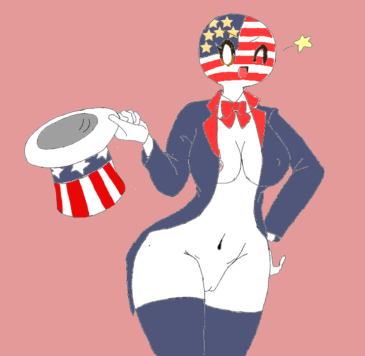 cocomooooochi countryhuman countryhumans countryhumans_girl curvy_female female half_dressed half_naked hat i_do_not_own_this nipples pussy united_states_of_america_(countryhumans)