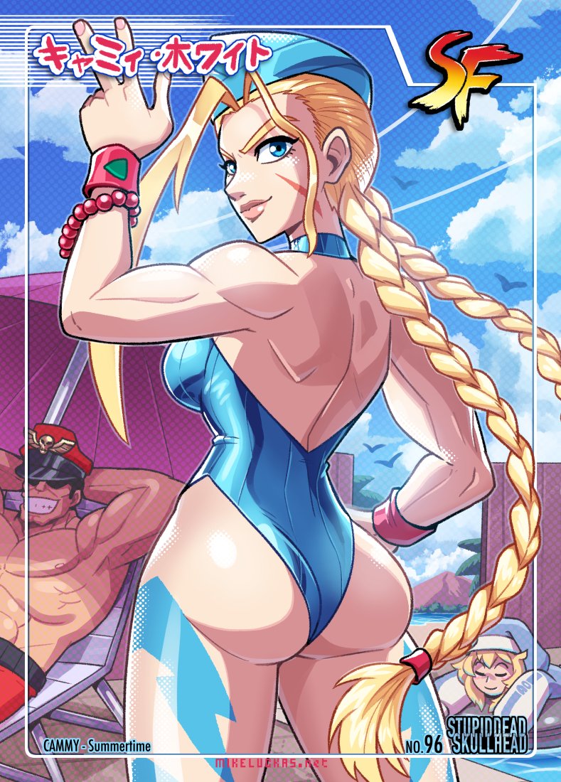 1girls 2boys androgynous armpits beach bikini bridget cammy_white capcom crossdressing crossover datskelebutt femboy feminine_male girly guilty_gear m_bison mikeluckas otoko_no_ko street_fighter teenager water water_gun