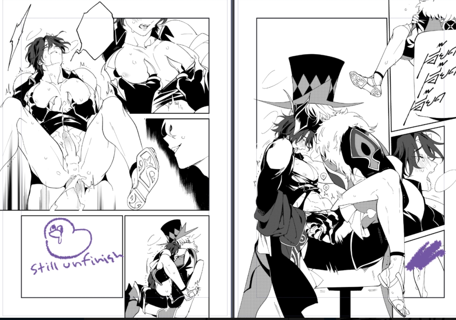 aventurine (honkai: star rail), aventurine of stratagems (honkai: star rail), boss monster, breasts, cum in pussy, dr. ratio (honkai: star rail), female, gay, honkai (series), honkai: star rail, male, male focus, male only, male/male, monster, on lap, pec grab, pussy, size difference, squeezing breast, yaoi