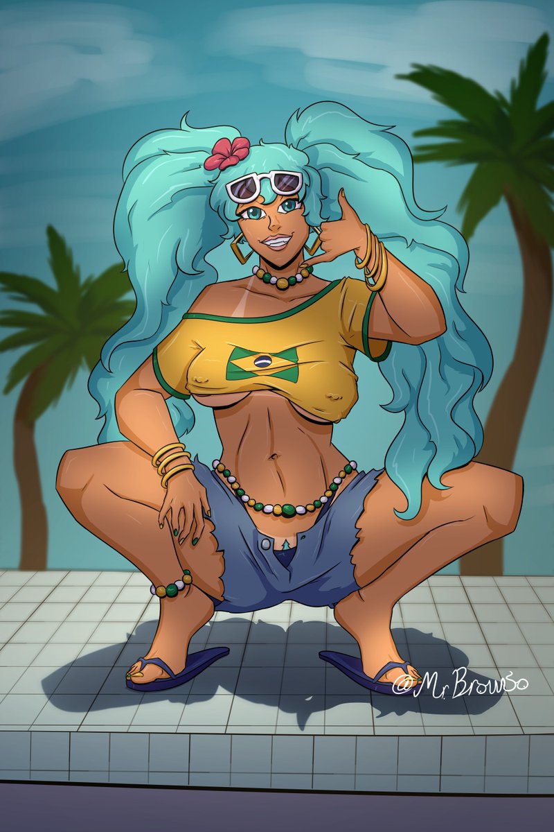 1girls aqua_hair ass big_ass big_breasts big_thighs blue_hair brazil brazilian brazilian_female brazilian_miku breasts cyan_eyes cyan_hair female female_only flip_flops hatsune_miku huge_ass huge_thighs landing_strip latin_american_hatsune_miku_(meme) long_hair looking_at_viewer mr_browso painted_nails pierced_nipples pubic_hair pussy sandals smile solo tan tan_body tanline thick_hips thick_thighs thighs twintails vocaloid