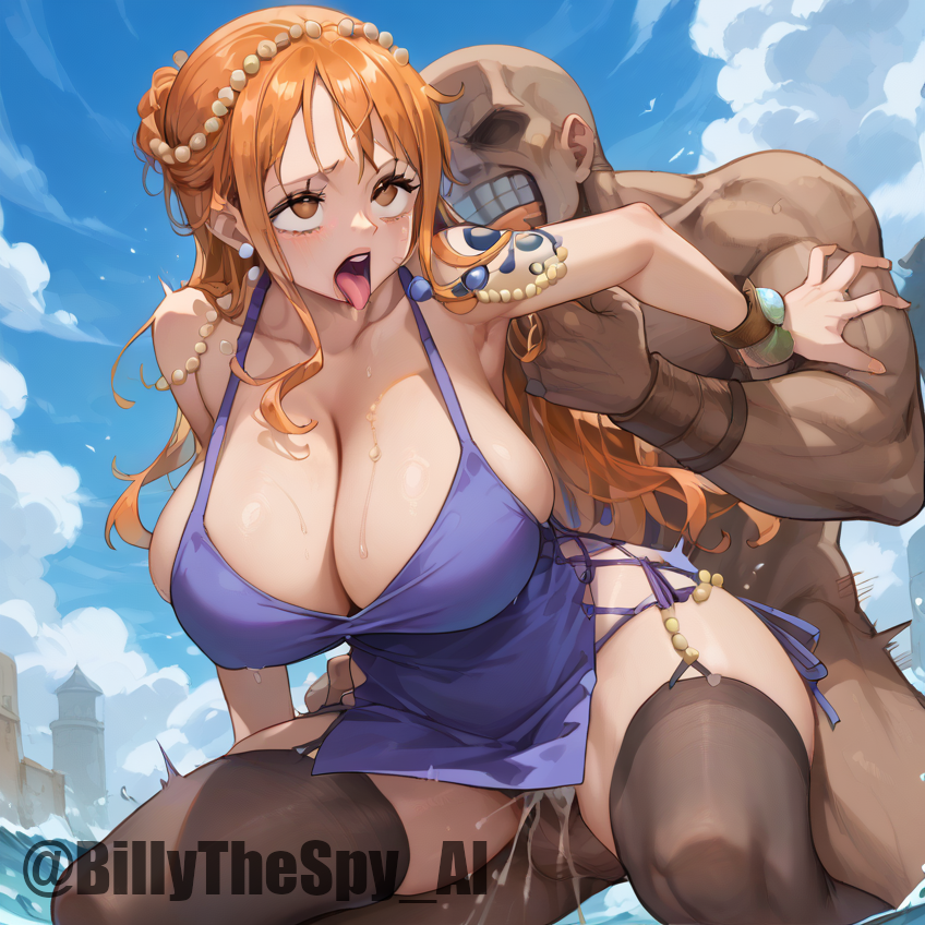 ahe_gao ai_generated ai_hands big_breasts billythespy billythespy clothed clothed_female_nude_male dress female male mature_female nami nami_(one_piece) one_piece thick_thighs