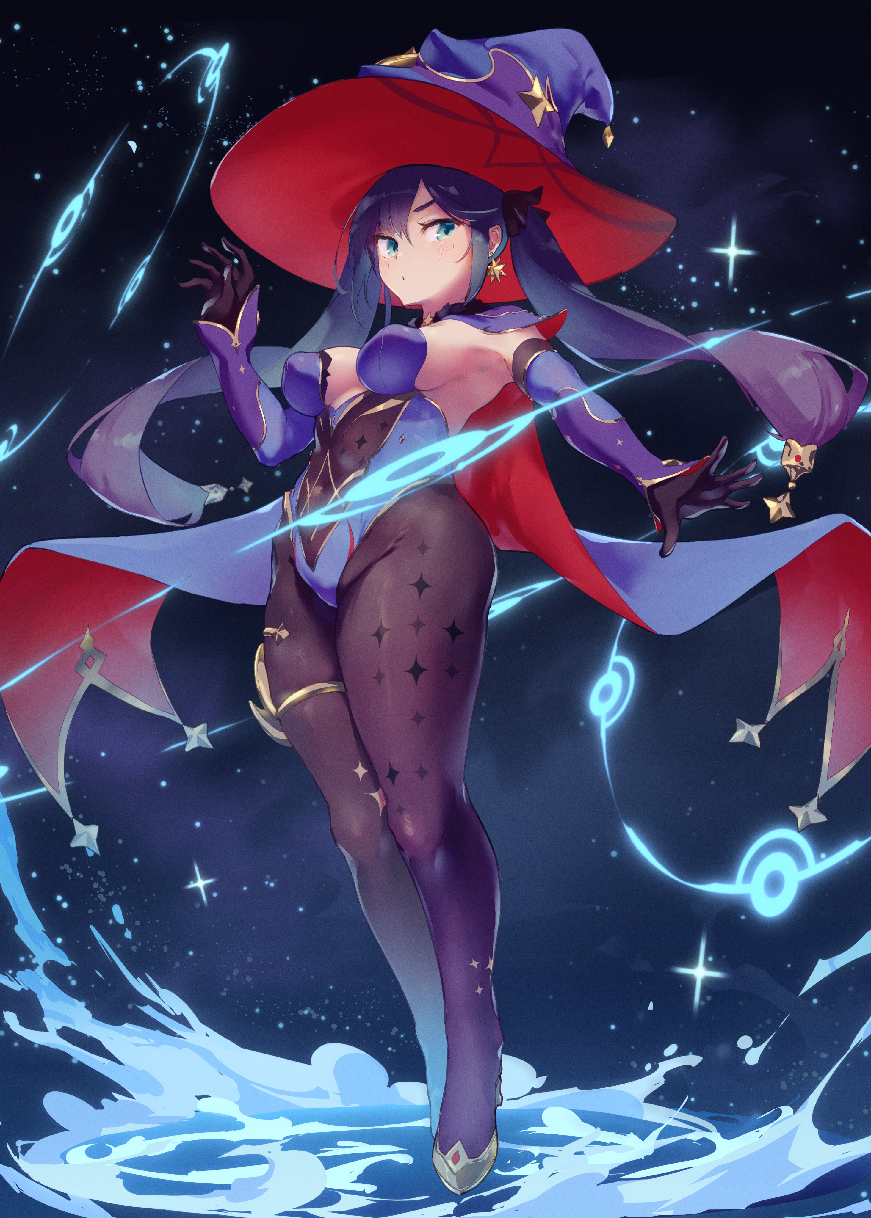 1girls, female, female only, genshin impact, hat, mona (genshin impact), nitro (mugityaoisii), pantyhose