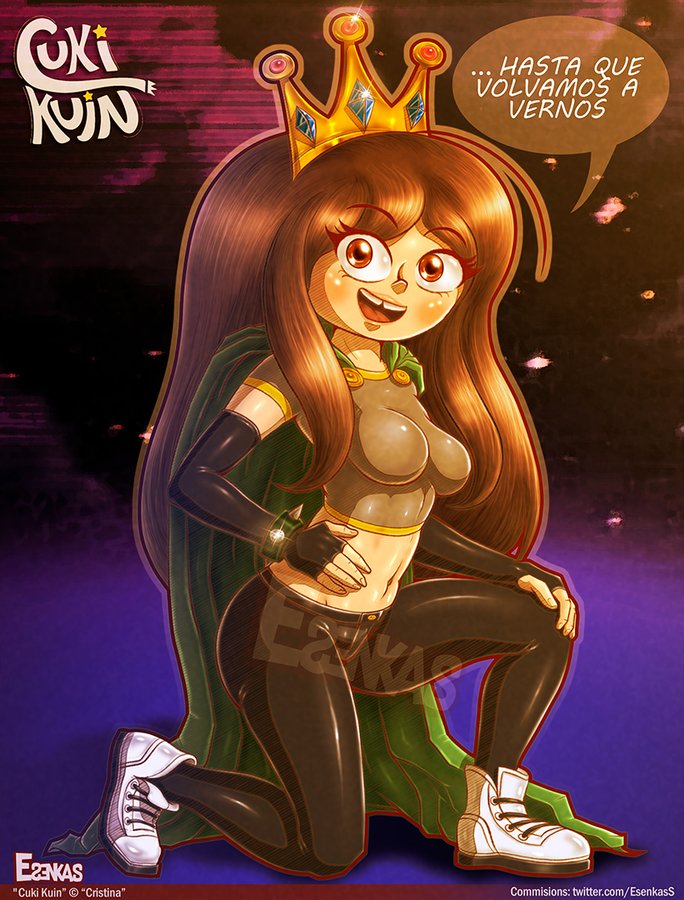 black_jeans brown_hair crown cukizilla female gray_shirt green_cape perfectos_desconocidos slave tight_clothing white_shoes white_skin youtube youtube_hispanic youtuber_girl