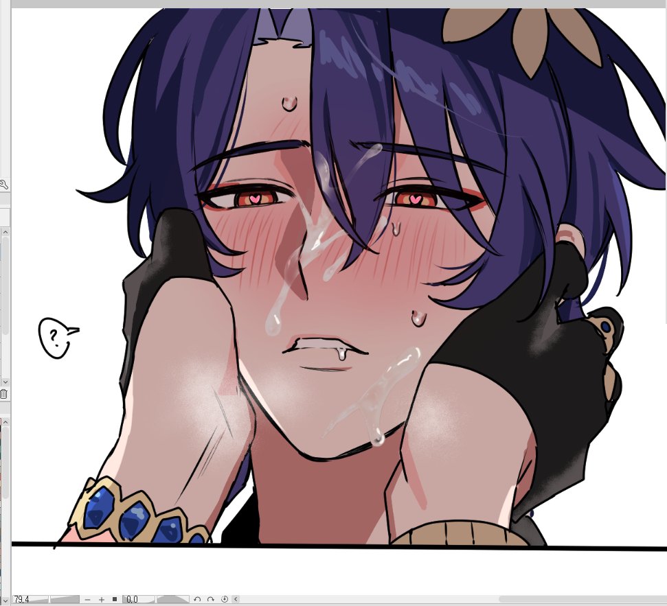 aventurine (honkai: star rail), cum on face, dr. ratio (honkai: star rail), gay, gloves, heart-shaped pupils, honkai (series), honkai: star rail, lips, male, male focus, male only, purple hair, sweat, yaoi
