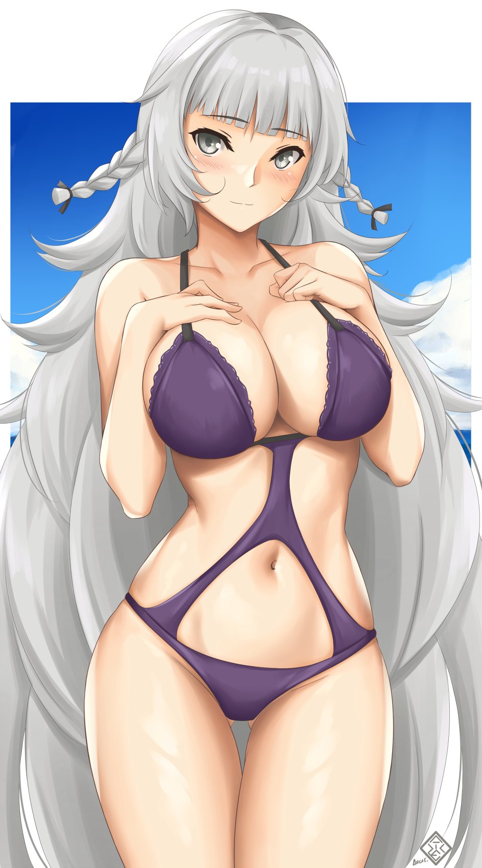 1girls adult adult_female arciealbano azur_lane bare_arms bare_belly bare_chest bare_hands bare_hips bare_legs bare_midriff bare_navel bare_shoulders bare_skin bare_thighs belly belly_button bikini black_hair_ribbon black_ribbon blue_background blue_sky blunt_bangs blush blush blush_lines blushing_at_viewer blushing_female braid braided_hair braided_pigtails breasts busty busty_female cleavage closed_mouth_smile clouds collarbone curvy curvy_body curvy_female curvy_figure curvy_hips curvy_thighs dot_nose elbows embarrassed embarrassed_female embarrassed_nude_female exposed exposed_arms exposed_belly exposed_legs exposed_midriff exposed_shoulders exposed_thighs eyebrows_visible_through_hair female female_focus female_only fingers grey_eyes groin hair_ribbon hand_on_breast hand_on_chest hand_on_own_breast hand_on_own_chest hands_on_breasts hands_on_chest hands_on_own_breasts hands_on_own_chest high_resolution highres hourglass_figure large_breasts lean_body lean_figure legs legs_together light-skined_female light-skinned light-skinned_female light_skin light_skin_female light_skinned light_skinned_female long_hair looking_at_viewer mature mature_female navel one-piece_swimsuit outdoor outdoors outside purple_bikini purple_one-piece_swimsuit purple_swimsuit purple_swimwear ribbon shiny_belly shiny_breasts shiny_hair shiny_legs shiny_shoulders shiny_skin shiny_thighs shoulders simple_background sky slender_body slender_waist slim_girl slim_waist smile smiley_face smiling smiling_at_viewer smirk solo standing swimsuit swimwear thick_thighs thigh_gap thighs thin_waist upper_body v-line vittorio_veneto_(azur_lane) vittorio_veneto_(the_flower_of_la_spezia)_(azur_lane) white_background white_eyebrows white_hair white_hair_female wide_hips