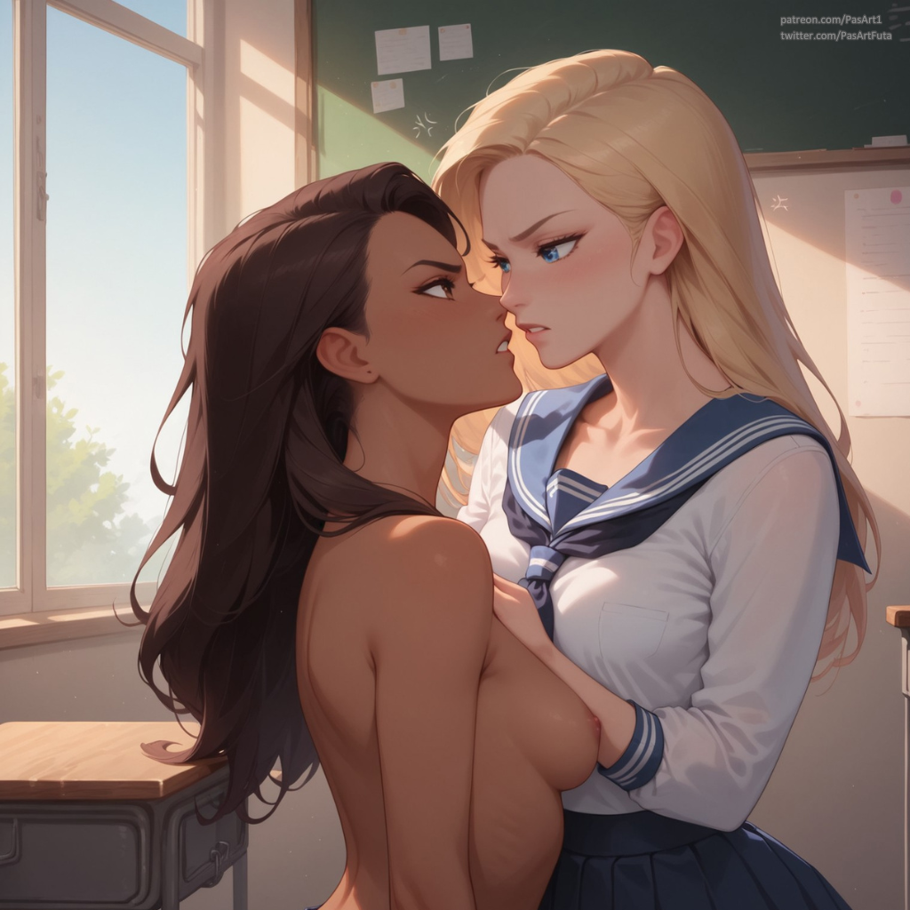 2girls ai_generated imminent_kiss interracial naked pasart tsundere yuri