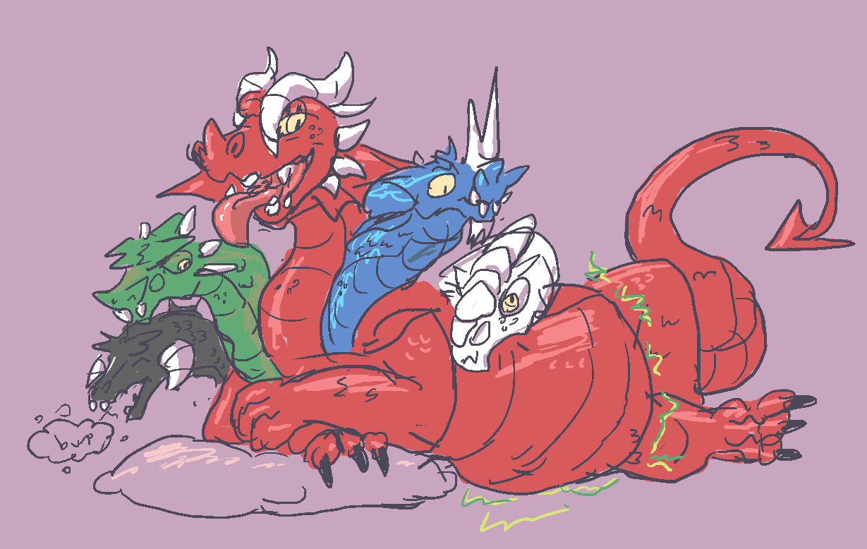 burp_cloud burping digestion digestion_noises dragon european_mythology female feral greek_mythology hydra mythological_creature mythological_scalie mythology oral_vore pillow red_body red_scales scales scalie solo tiamat_(dnd) vore woodhouse3d