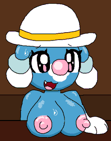 anthro big_breasts breasts brionne digital_media_(artwork) female fur generation_7_pokemon low_res nintendo nipples open_mouth pokemon pokemon_(species) simple_background smile solo zorrita_lily