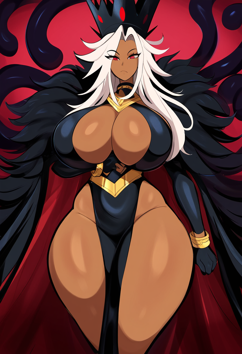 ai_generated black_clothing celestial_dragon curvy evil female female_only hear_me_out huge_breasts hypothetical imu_(one_piece) large_breasts mullon novelai one_piece pelvic_curtain queen red_eyes solo tenryuubito thick_thighs voluptuous voluptuous_female white_hair