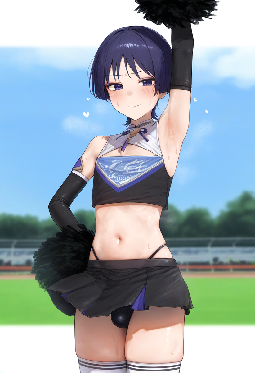 ai_generated blackcatmeow cheerleader femboy genshin_impact scaramouche_(genshin_impact)