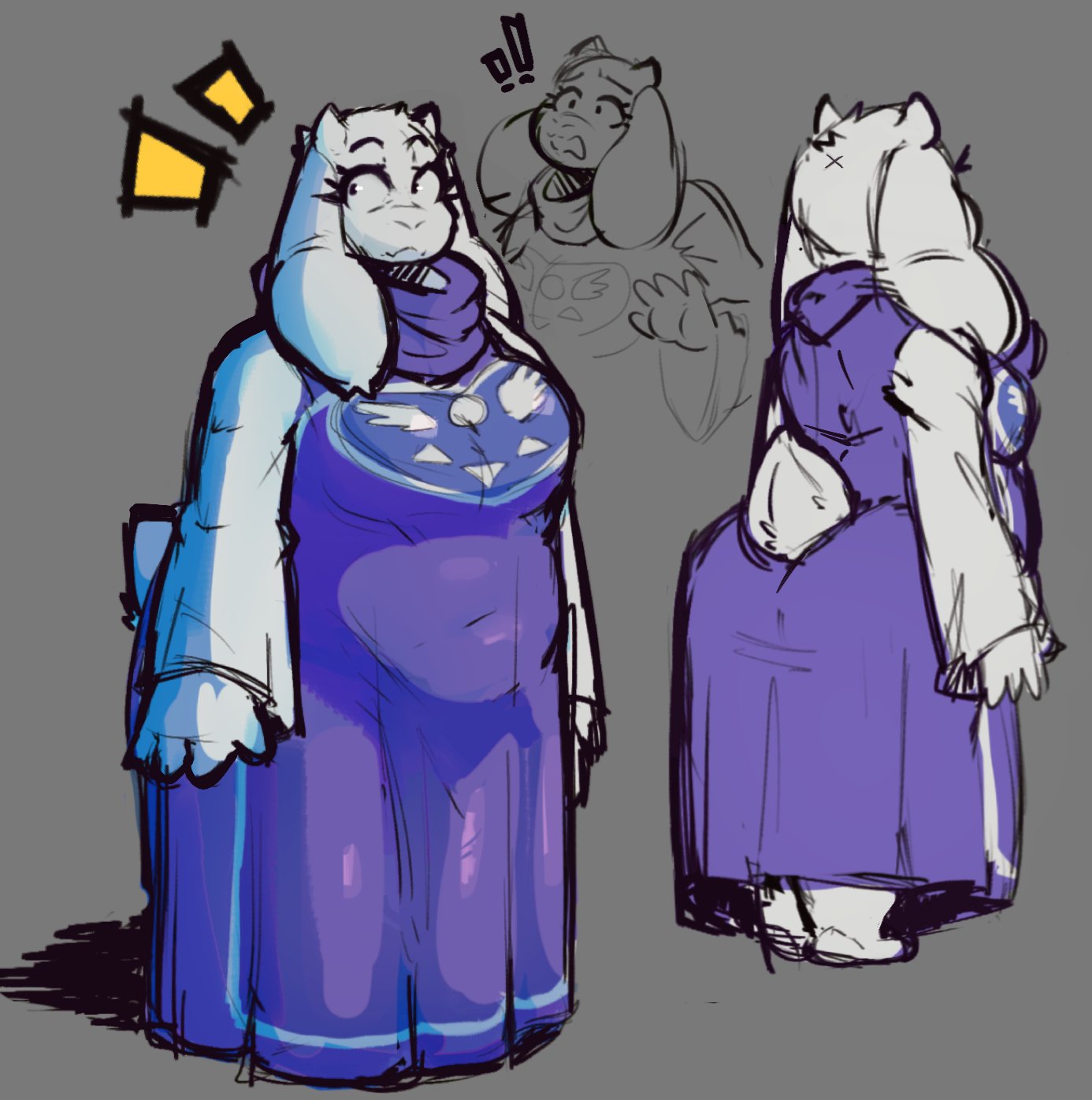 1girls 2024 anthro ass big_ass big_breasts blue_dress breasts cleavage clothed clothing crumbleferret crumbleferretc female female_only milf sketch toby_fox toriel undertale undertale_(series)