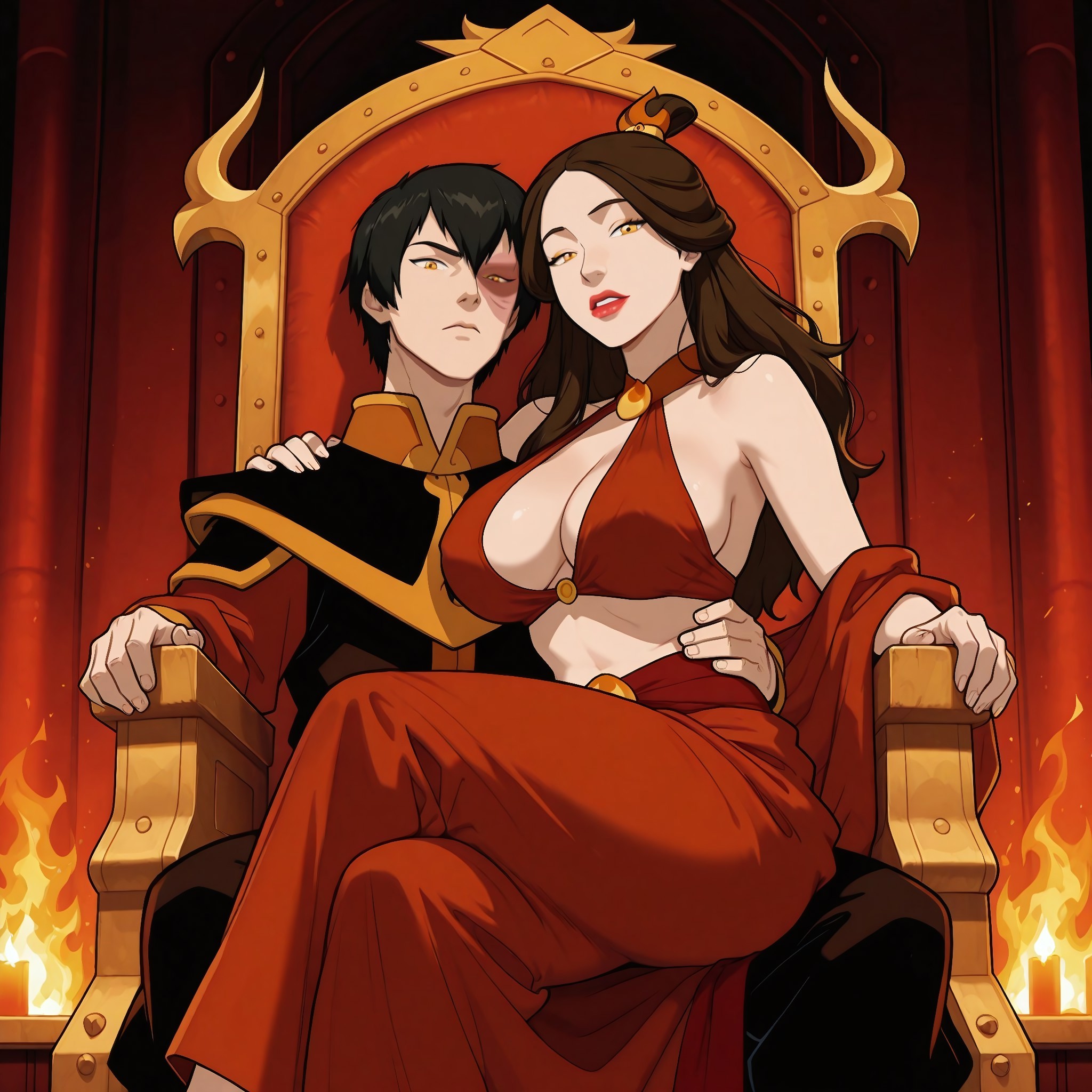 ai generated, avatar legends, avatar the last airbender, black hair, incest, incest (lore), mother, mother and son, nickelodeon, royalty, sex parenting, son, submissive, submissive female, tagme, throne, ursa (avatar), zuko